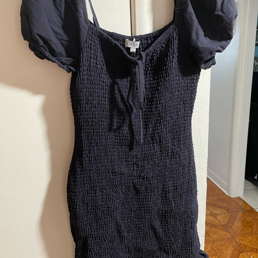Gianni Bini Navy Smocked Tie-Front Mini Dress